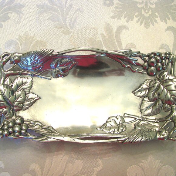 Arthur Court Bird Grape Silver Metal Pattern Aluminum Serving Bread Tray luxury - Picture 2 of 5